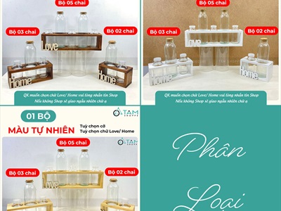 Bộ khung gỗ chữ nhật kèm lọ thuỷ tinh cắm hoa thuỷ canh [3 màu - 3 size] BINHLOHOA-05